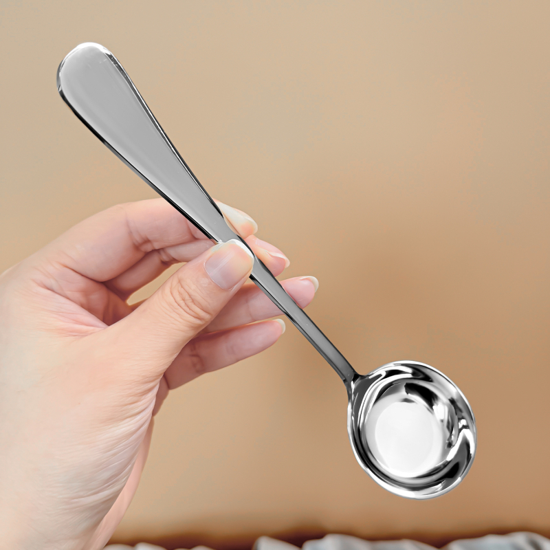 Lingură din oțel inoxidabil 304, bază plată și cap rotund, lingură elegantă pentru supă, amestecare și servire, în stil Instagram