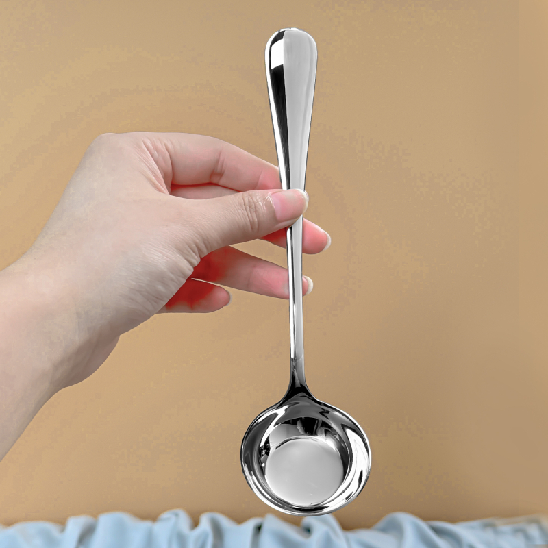 Lingură din oțel inoxidabil 304, bază plată și cap rotund, lingură elegantă pentru supă, amestecare și servire, în stil Instagram