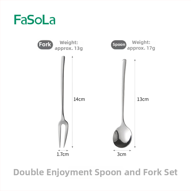 FaSoLa set linguriță de cafea pentru amestec, furculiță de fructe și linguriță de desert mic din oțel inoxidabil 304