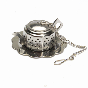 Filtru pentru ceai în formă de ceainic cu 12 fețe, lanț din oțel inoxidabil 304, accesoriu de preparare ceai cu capac