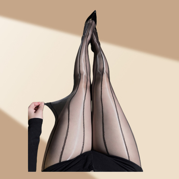 Ultra tanke sjajne tajice s vertikalnim prugama, žakardni uzorak, svilen dodir, prozirne, s T-crotch dizajnom za žene