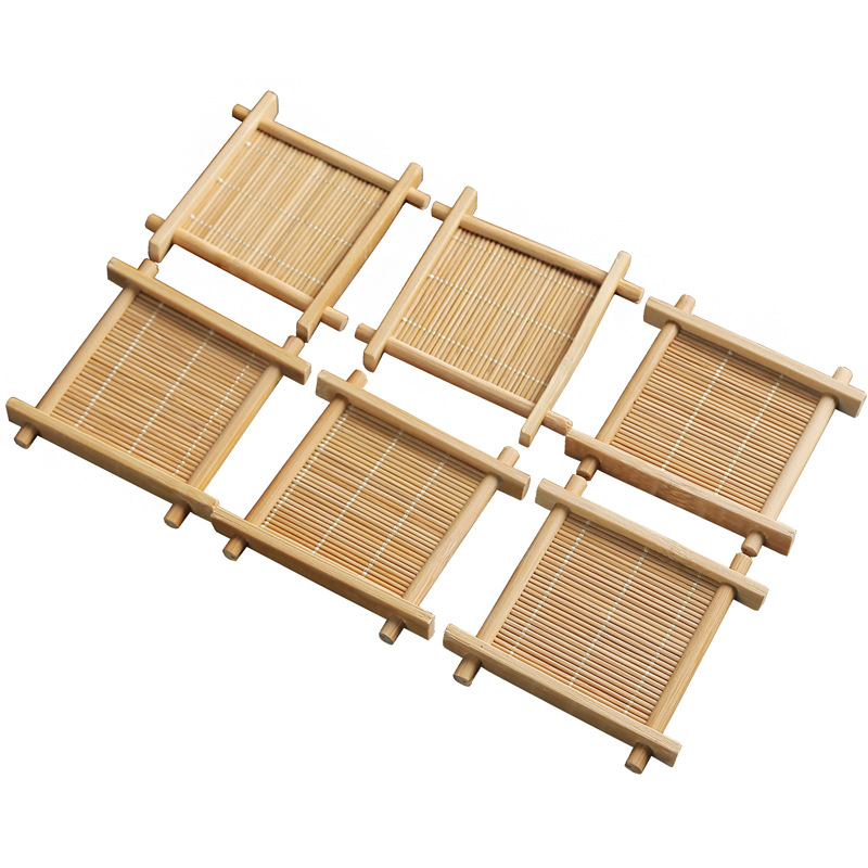 Sui Qiantang suport de ceai din bambus – suport pătrat pentru ceașcă, țesătură din bambus, 70×70 mm, stil japonez