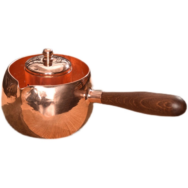 Ceainic din cupru roșu pur cu filtru, mâner lateral îngroșat, pentru plită ceramică electrică