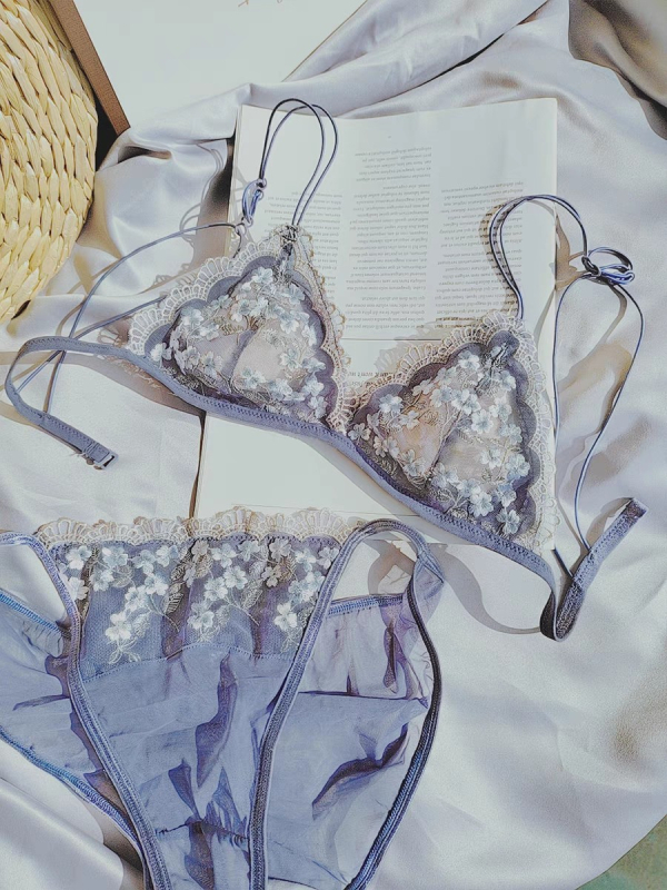 Bralet u francuskom stilu, bez kostiju, ultra-tanka izvezen čipka, trokutasti košar i tanke naramenice na leđima