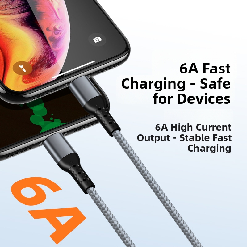 Pletený 3-v-1 automobilový rýchlonabíjací kábel s dvomi výstupmi pre Apple 17 a Huawei — Lightning, Micro-USB a Type-C, 6A, dĺžka 1–2 m