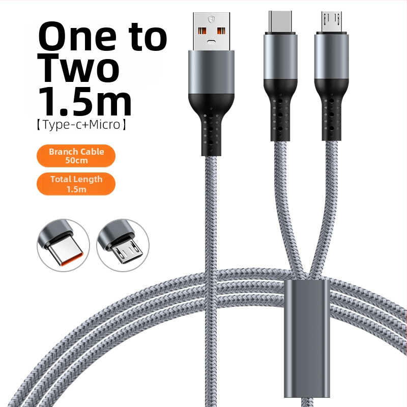 Pletený 3-v-1 automobilový rýchlonabíjací kábel s dvomi výstupmi pre Apple 17 a Huawei — Lightning, Micro-USB a Type-C, 6A, dĺžka 1–2 m