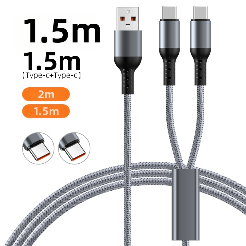 Pletený 3-v-1 automobilový rýchlonabíjací kábel s dvomi výstupmi pre Apple 17 a Huawei — Lightning, Micro-USB a Type-C, 6A, dĺžka 1–2 m