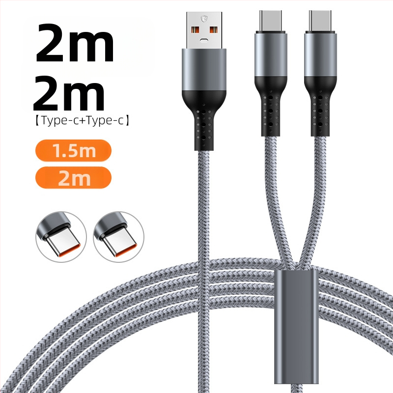Pletený 3-v-1 automobilový rýchlonabíjací kábel s dvomi výstupmi pre Apple 17 a Huawei — Lightning, Micro-USB a Type-C, 6A, dĺžka 1–2 m