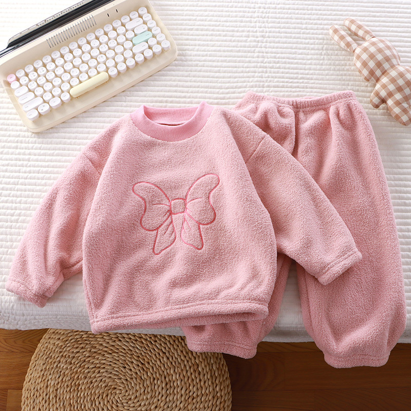 Téli gyerekeknek készült vastag fleece-pizsama szett, koreai stílusú, otthoni viselet, uniszex