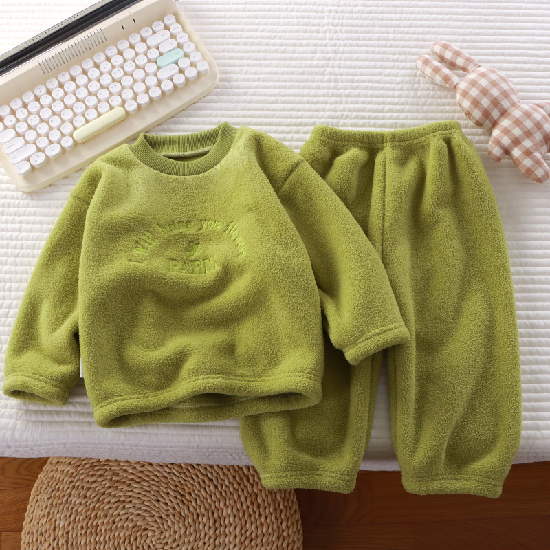 Téli gyerekeknek készült vastag fleece-pizsama szett, koreai stílusú, otthoni viselet, uniszex