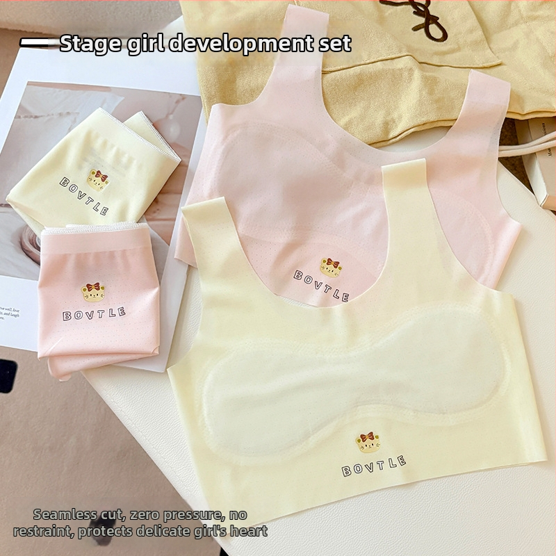 Set dievčenského spodného prádla pre školáčky, tenký materiál, vrátane tielka bez rukávov a tube top, priedušný nylon