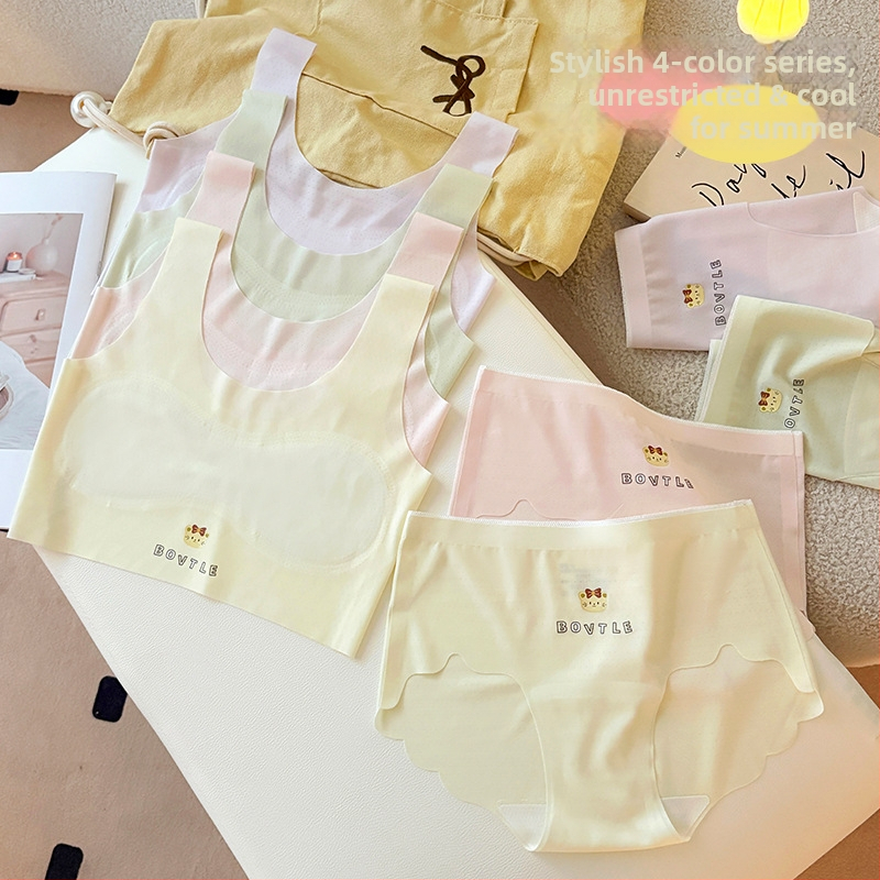 Set dievčenského spodného prádla pre školáčky, tenký materiál, vrátane tielka bez rukávov a tube top, priedušný nylon