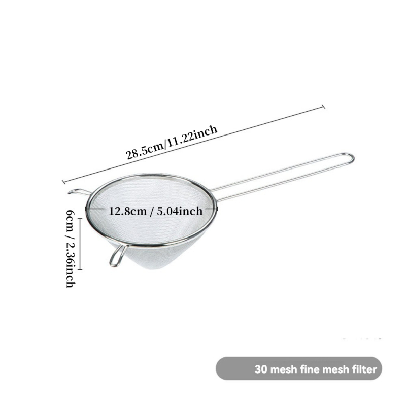 Inox 304, lingură filtrare lapte de soia cu plasă fină, mâner dublu, sită conică