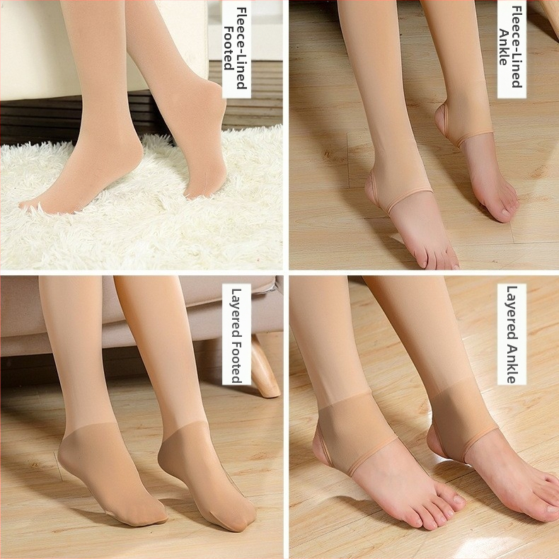 Čarape-leggins za jesen-zimu s izgledom najlona, nude boja, fleece podstava, debeli 220 g