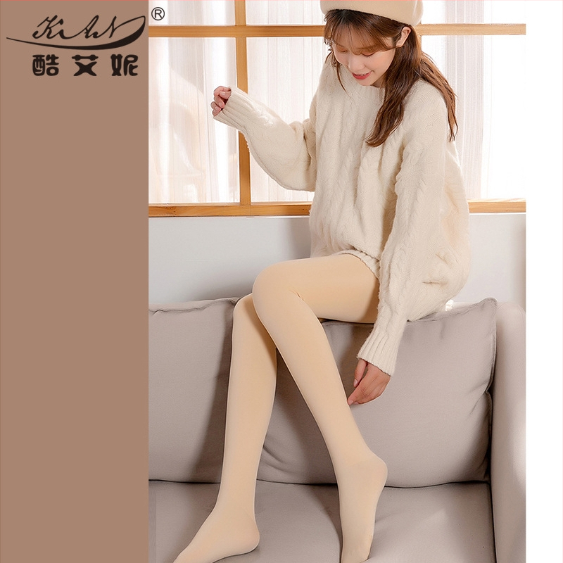 Čarape-leggins za jesen-zimu s izgledom najlona, nude boja, fleece podstava, debeli 220 g