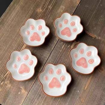 Farfurie ceramică pentru sosuri cu labă de pisică, utilizare casnică, farfurie mică pentru sosuri și condimente, ketchup și oțet