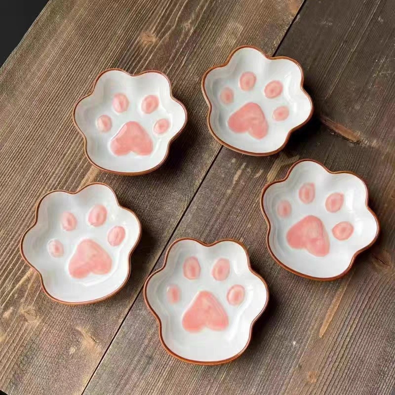 Farfurie ceramică pentru sosuri cu labă de pisică, utilizare casnică, farfurie mică pentru sosuri și condimente, ketchup și oțet