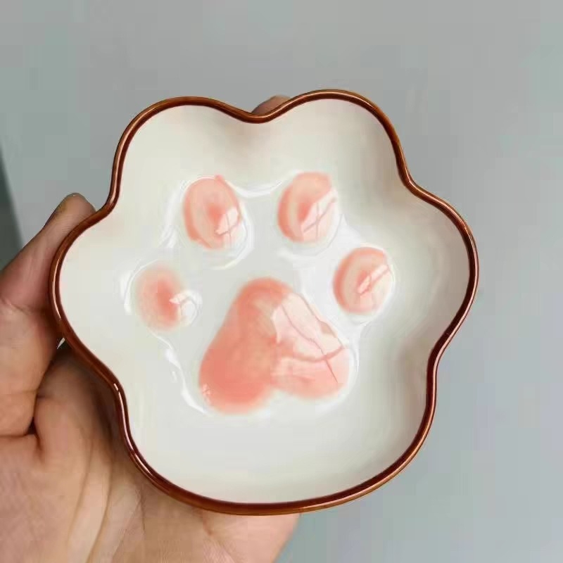 Farfurie ceramică pentru sosuri cu labă de pisică, utilizare casnică, farfurie mică pentru sosuri și condimente, ketchup și oțet