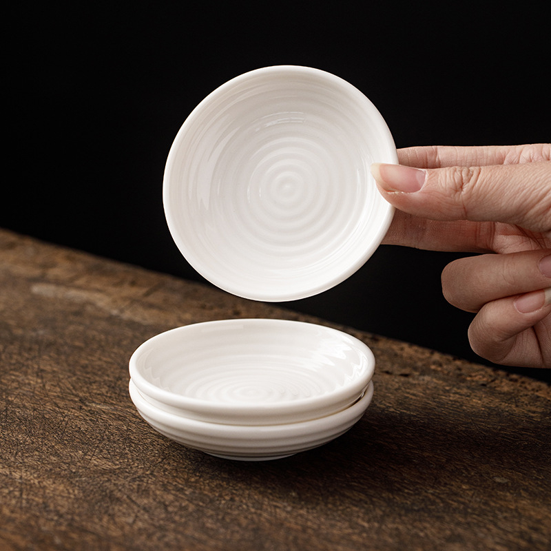 Farfurie pentru condimente, model în valuri, 35 ml, porțelan alb Dehua, ceramică pentru oțet și sos de soia, farfurie de dipping pentru hot pot și grătar