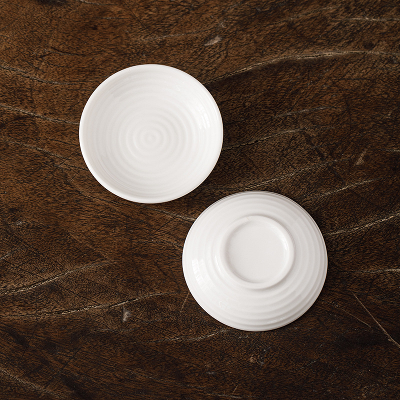 Farfurie pentru condimente, model în valuri, 35 ml, porțelan alb Dehua, ceramică pentru oțet și sos de soia, farfurie de dipping pentru hot pot și grătar