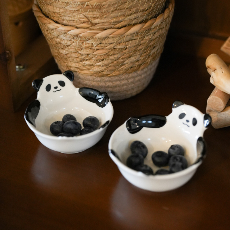 Vas ceramic pentru dipuri, cu panda desenat, mic vas drăguț pentru sosuri și condimente, potrivit pentru hot pot