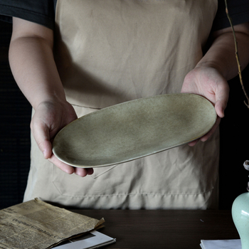 Farfurie ovală lungă din ceramică, formă neregulată, stil retro luxos pentru sushi și feluri reci