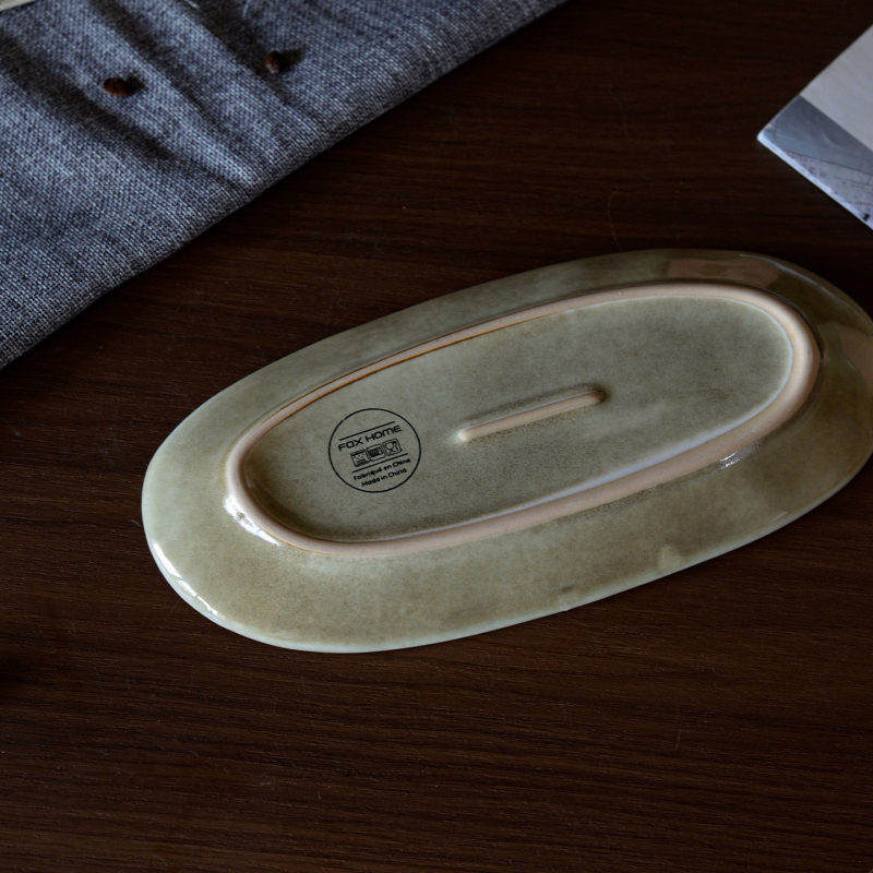 Farfurie ovală lungă din ceramică, formă neregulată, stil retro luxos pentru sushi și feluri reci