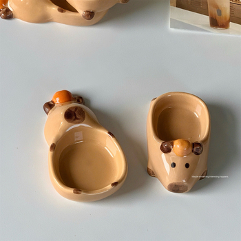 Farfurie ceramică în stil japonez cu capybara, pentru sosuri, salate, ketchup și oțet — drăguț