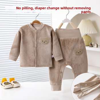 Unisex set pidžama za bebe s flisom i kardiganom za jesen-zimu, hlače