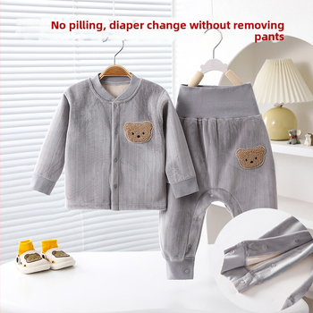Unisex set pidžama za bebe s flisom i kardiganom za jesen-zimu, hlače
