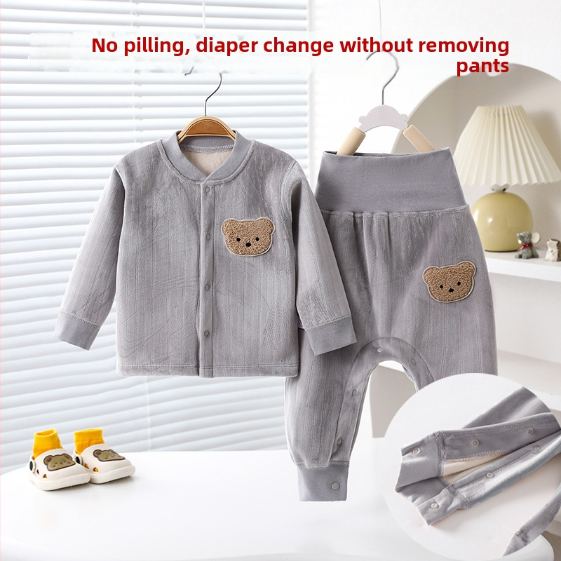 Unisex set pidžama za bebe s flisom i kardiganom za jesen-zimu, hlače