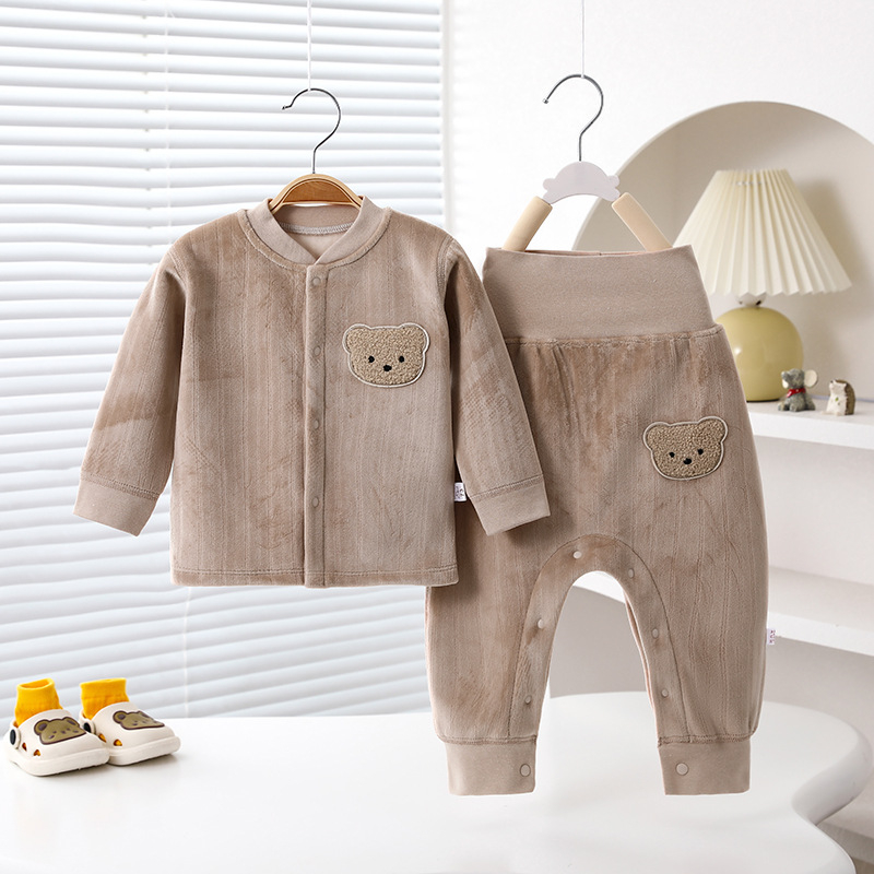 Unisex set pidžama za bebe s flisom i kardiganom za jesen-zimu, hlače