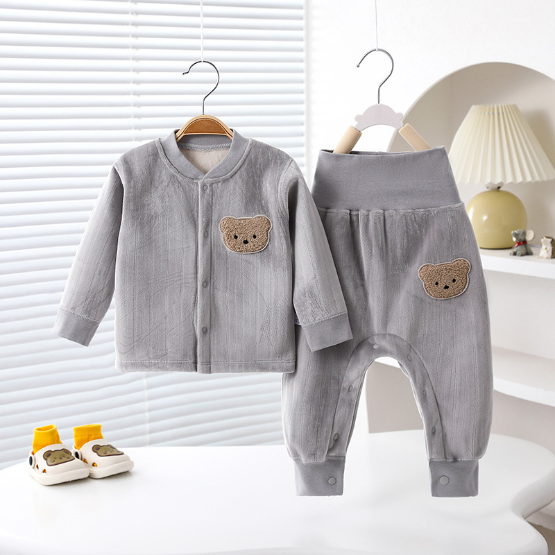 Unisex set pidžama za bebe s flisom i kardiganom za jesen-zimu, hlače