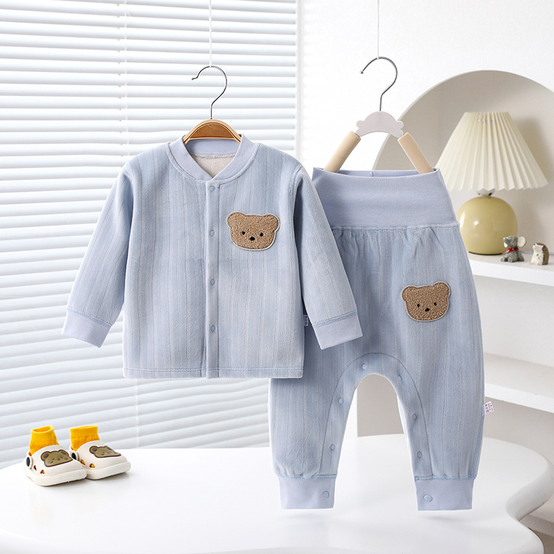 Unisex set pidžama za bebe s flisom i kardiganom za jesen-zimu, hlače