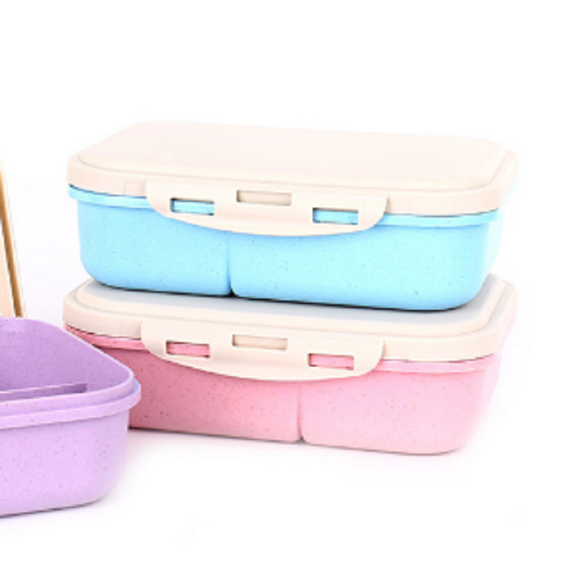 Kutija za obrok od pšenične slame, jednostavan pravokutni dizajn, japanski stil Bento, ekološki prihvatljiva, mikrovalno sigurna, kapacitet 501–800 ml