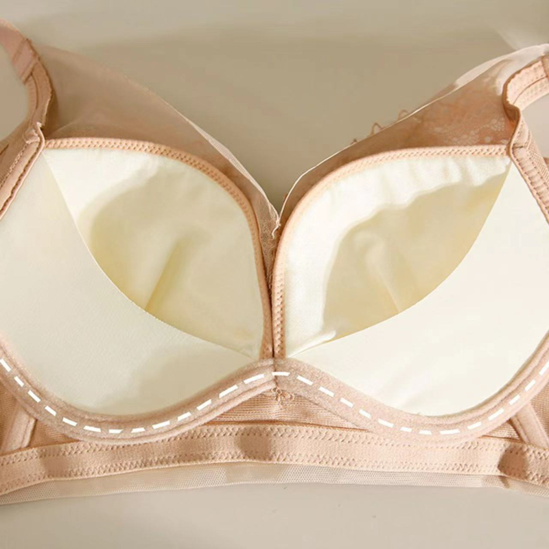 Latex grudnjak s čipkom, bežični, srednje debljine za mali bust, 3/4 košarica, bočno zatvaranje, prilagodljiv oblik, mulberijeva svilena donje rublje za žene