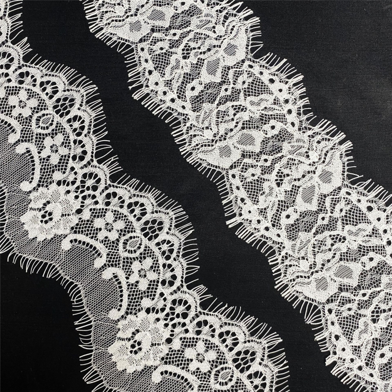 Dantelă fără elastan cu model decupat, alb-negru, pentru lenjerie, margine de rochie de mireasă și decor textile pentru casă.