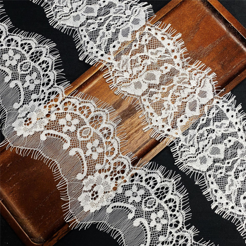 Dantelă fără elastan cu model decupat, alb-negru, pentru lenjerie, margine de rochie de mireasă și decor textile pentru casă.