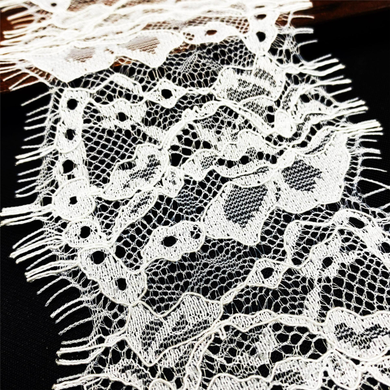 Dantelă fără elastan cu model decupat, alb-negru, pentru lenjerie, margine de rochie de mireasă și decor textile pentru casă.