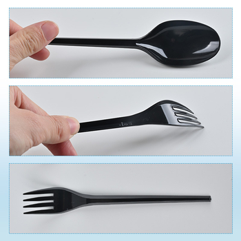 Set plastic de linguri și furculițe, îngroșate, negre, pentru deserturi, prăjituri și livrări la pachet, utilizare comercială