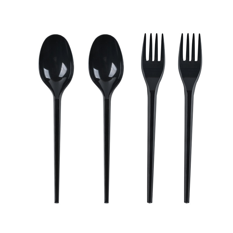 Set plastic de linguri și furculițe, îngroșate, negre, pentru deserturi, prăjituri și livrări la pachet, utilizare comercială