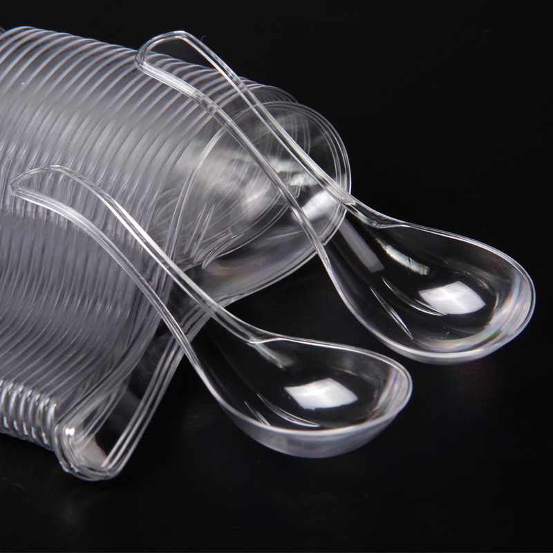 808 linguri de unică folosință din cristal, din plastic dur PS, transparente, ambalate individual pentru livrare și desert