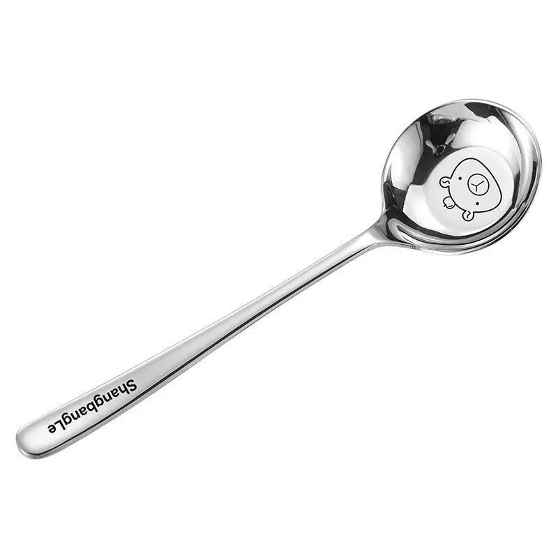 Lingură din oțel inoxidabil, design desen animat, cap rotund, lingură mare de supă, calitate alimentară, pentru copii acasă