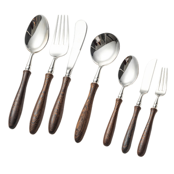 Tacâmuri în stil Ins, lemn Chicken Wing Wood, oțel inox 304, pentru uz casnic, masă occidentală — cuțit, furculiță și lingură