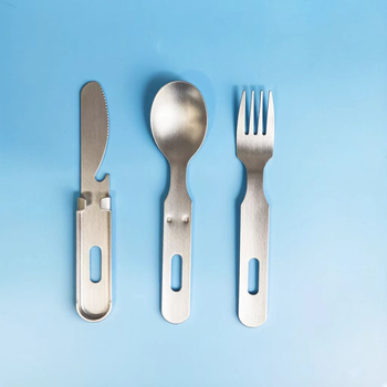Set de tacâmuri pentru exterior din titan pur, 3 în 1: cuțit, furculiță și lingură