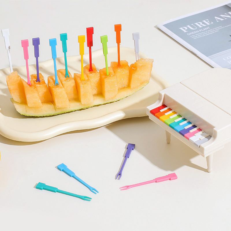 Furculițe de fructe din plastic, inspirate de pian, pentru gustări acasă și deserturi, set de 10 bucăți