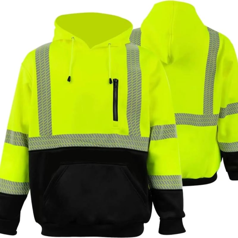 Visoko vidljiva reflektirajuća hoodie za noćnu sigurnost na gradilištu, podstavljena fleesom, topla, s kapuljom, višebojni blok, dugi rukav