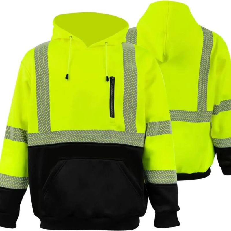Visoko vidljiva reflektirajuća hoodie za noćnu sigurnost na gradilištu, podstavljena fleesom, topla, s kapuljom, višebojni blok, dugi rukav