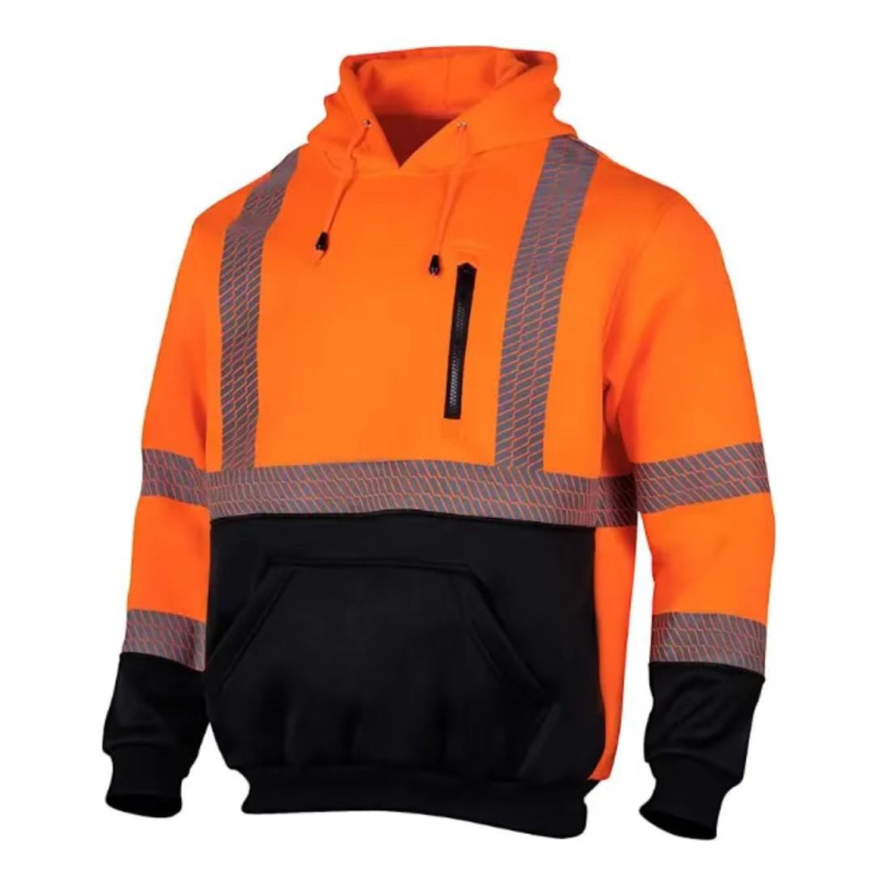 Visoko vidljiva reflektirajuća hoodie za noćnu sigurnost na gradilištu, podstavljena fleesom, topla, s kapuljom, višebojni blok, dugi rukav