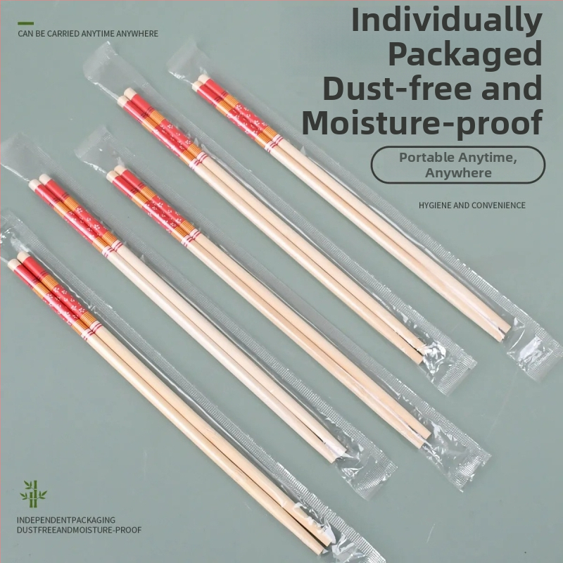 Bețișoare de unică folosință pentru livrare, ambalate individual, din bambus carbonizat, cu design cu floare roșie, 1000 perechi